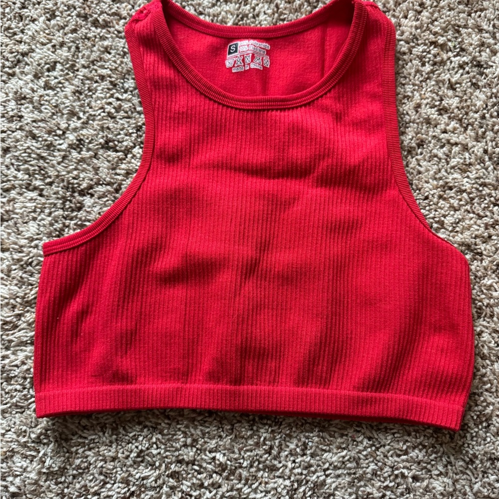 SHEIN Red Ribbed Crop Top